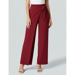 Halara Pants Womens Small Petite Plum Bossom Red High Waisted Tie Front Side Zip